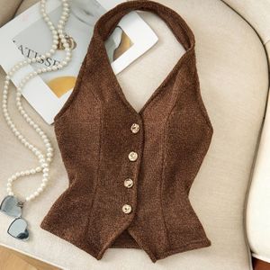 Dames Halternek Mouwloze Knoopsluiting Top met Rits aan de Achterkant & Tailleband - Slim-Fit Stretch Shirt, Wasmachinebestendig All-Seizoen Casual tot Semi-Formele Draagstijl