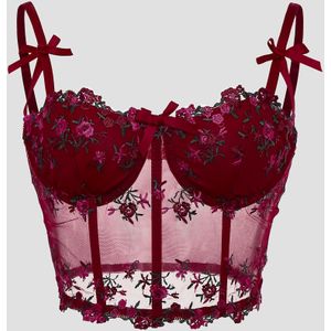 Sexy uitgesneden rugloze visgraat mesh rozenbloem kant geborduurde sling corset top