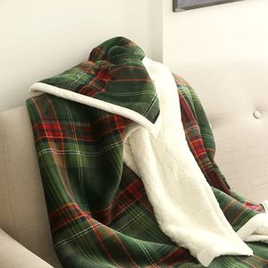 Flanellen Groene Gecheckerde Deken, Groene Gecheckerde Gooi, Dubbel Laags Dekbed Gemaakt van Lamfleece, Dubbel Laags Dekbed, Eenzijdig Beddengoed, Beschikbaar in Twee Maten.