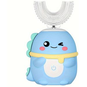 Kinderelektrische tandenborstel in de vorm van een U, met 5 , inclusief 1 opzetborstel, timer van 59 seconden en schattige cartoon