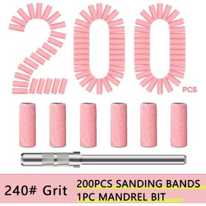 200st Kleine Schuurbanden voor Nagelboorbits Set, Mini Schuurbanden met 1 Mandelbits Fijnkorreligheid 180#240 Korrels, Professioneel voor Acrylnagels en Pedicures, Ablinsite