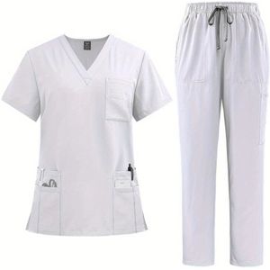Tweetalige Kleur Scrub Set - Korte Mouwen met Zakken, Micro Elastische Polyester Stof, Trekkoord Broek Uniform voor Vrouwen, Casual voor Alle Seizoenen