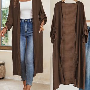 Elegante Dames Lange Casual Jas met Open Kraag - Kleur, Polyester, Machinewasbaar - Perfect voor Lente/Herfst