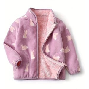 YUHANWOO Meisjes Roze Polar Fleece Jas met Luipaardprint & Hartaccenten - Schattige Opstaande Kraag, Dik & Gezellig Winterkleding, Machinewasbaar, Meisjes Winterkleding
