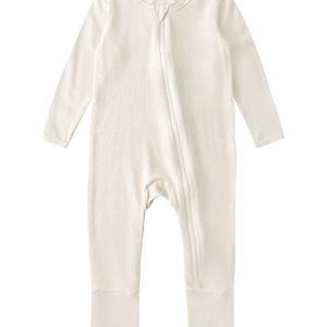SCAINF & Bamboevezel Jumpsuit met Rits - Lange Mouwen Romper, Zachte Ademende Onesie, Wasmachinebestendig, Beige (tot 12m) - Lente/Herfst Outfit, Perfect voor Buiten