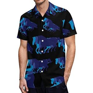 Retro Running Horses Heren Korte Mouw Shirts Casual Button-down Tops T-shirts Hawaiiaanse Strand Tees XS