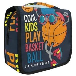 Cool Kids Basketbal Zwart Opknoping Opvouwbare Toilettas Make-up Reizen Organizer Tassen Case voor Vrouwen Meisjes Badkamer