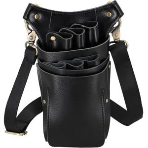 FOVAOK Professionele 6 Pocket Koeienhuid Haar Schaar Tas Haar Schaar Opslag Houder Kappers Schaar Houder Tas Kapper Salon Tool, Zwart, 2PCS