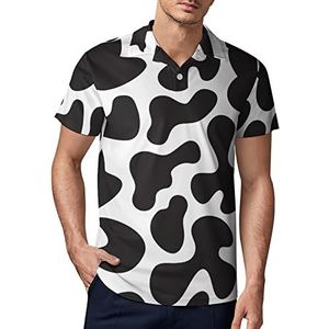 Zwart en wit koeienhuid heren golfpoloshirt zomer T-shirt met korte mouwen casual sneldrogende T-shirts S