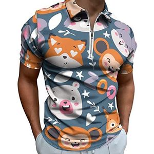 Zoo Animals Poloshirt voor heren, met ritssluiting, casual korte mouwen, golftop, klassieke pasvorm, tennisshirt