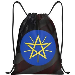 222 Trekkoord Tassen Embleem Van Ethiopië Gym Sack Geschikt Zwemmen Tas Lichtgewicht Trekkoord Rugzak Voor Vakantie Running Reizen 36x42cm