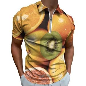 Kleurrijke Verse Fruit Vegan Half Zip-up Polo Shirts Voor Mannen Slim Fit Korte Mouw T-shirt Sneldrogende Golf Tops Tees XL