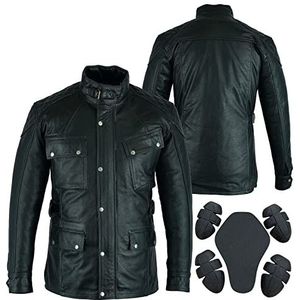 Bikers Gear Australia Motorjas - Vintage Stijl Pure Waxed Lederen Zwarte Jas met Thermische Vest en CE Beschermers, 46