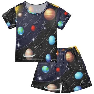 YOUJUNER Kinderpyjama set zonnestelsel planeet T-shirt met korte mouwen zomer nachtkleding pyjama lounge wear nachtkleding voor jongens meisjes kinderen, Meerkleurig, 12 jaar