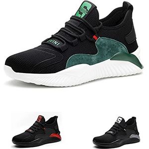 Veiligheidsschoenen Heren Dames Werkschoenen Lichtgewicht Stalen Neus Sneaker Ademende Beschermende Sportieve Schoenen Zwart Rood Groen 797WhiteGreen39