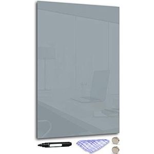 Decoratief glas magneetbord 'Grijs' van glas 60x40cm, memobord incl. stift, doek & magneet, metalen prikbord voor keuken & kantoor