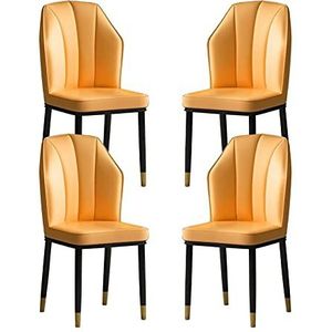 GEIRONV Metalen benen dineren stoelen set van 4, keuken woonkamer lounge teller stoelen waterdicht PU Lederen zijstoel Eetstoelen (Color : Yellow)