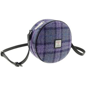Dames Harris Tweed ronde tas: een fusie van traditie en moderne stijl gemaakt voor veeleisende modeliefhebbers - LB1204, Vet paars geruit