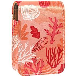 Rode Zee Koraal Zeester Conch Wereld Draagbare Lippenstift Case voor Reizen, Mini Lipstick Opbergdoos met Spiegel voor Vrouwen Dames, Lederen Cosmetische Pouch, Meerkleurig, 9.5x2x7 cm/3.7x0.8x2.7 in