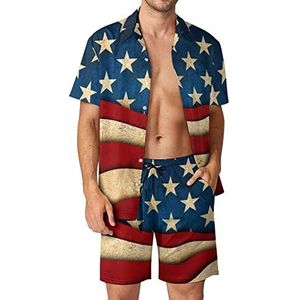 Ster en streep Amerikaanse vlag Hawaiiaanse sets voor mannen button down korte mouw trainingspak strand outfits L