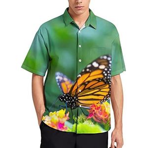 Monarch vlinder op de bloem Hawaïaans shirt voor mannen zomer strand casual korte mouw button down shirts met zak