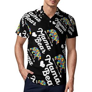 Mama Bear Autism Awareness golfpoloshirt voor heren, zomer, korte mouwen, casual, sneldrogende T-shirts, XL