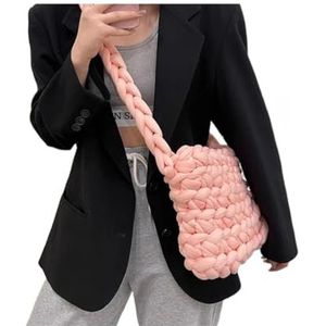 HKYBCF Pluche tas canvas shopper tas voor vrouwen wol geweven schoudertas voor vrouwen boodschappentas, Roze, 17.10.8cm