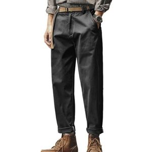 Anybird Heren Katoenen Cargo Broek Rechte Pijp Relaxed Fit Vintage Casual Broek Werkbroek met Riem,zwart,S