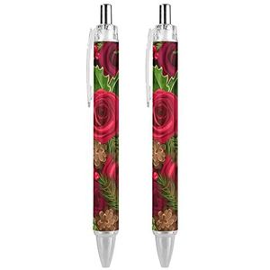 Romantische Rode Rose Custom Pennen Balpen Intrekbare 0.5mm Fijne Punt Zwarte Inkt Schrijven Pennen Voor Office Home 2 STKS