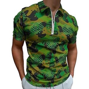 Camouflage vlekken en bladeren poloshirt voor mannen casual rits kraag T-shirts golf tops slim fit
