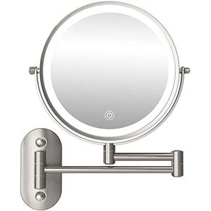 Wandmake-up spiegel met 5x vergroting, opvouwbare LED badkamerspiegel aan beide zijden met 3 kleurrijke lichten, verlichte cosmetische spiegel 360 ° draaibaar, intrekbaar, oplaadbaar tr