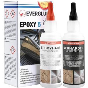 5 minuten epoxy 200 g 2 componenten lijm, kunsthars met verharder, 2 K universele lijm, epoxyharsset voor het lijmen en afdichten van verschillende materialen zoals metaal, kunststof, keramiek, glas, hout