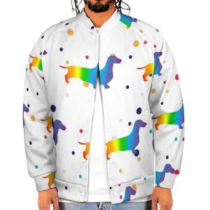 Regenboog Daschund Grappige Mannen Baseball Jacket Gedrukt Jas Zachte Sweatshirt Voor Lente Herfst