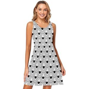 LI ZHI XIN Dames Zomerjurken Ronde Hals Casual A-lijn Mouwloos Vest Jurken met Zakken Hartvormig Patroon, Meerkleurig, S