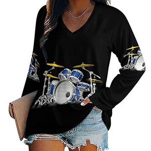 Drum Kit Instrument Nieuwigheid Vrouwen Blouse Tops V-hals Tshirt Voor Legging Lange Mouw Casual Trui