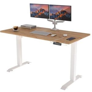 POKAR In Hoogte Verstelbaar Bureau In Hoogte Verstelbare Elektrische Kantoortafel met Tafelblad (Wit + Golden Craft Oak, 160 x 80)