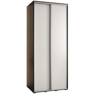MEBLE KRYSPOL Davos 10 100 Kledingkast met twee schuifdeuren voor slaapkamer - Moderne opbergkast, kledingroede en planken - 235,2x100x60 cm - Zwart Wit Zilver
