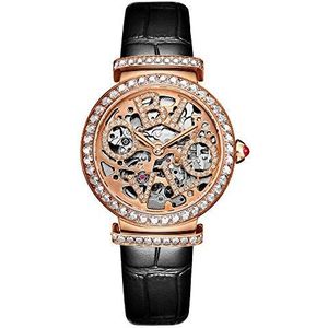 OBLVLO Vrouwen Rose Gold Automatische Horloges Skelet Wijzerplaat Top Merk Luxe Vrouwelijk Polshorloge Leer, Bw-ppb,