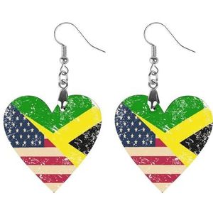 USA En Jamaicaanse Retro Vlag Leuke Hartvormige Hanger Oorbellen Voor Vrouwen Lichtgewicht Houten Oorbellen Mode-sieraden Geschenken