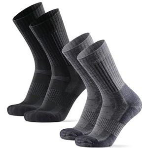 DANISH ENDURANCE Premium Outdoor Wandelsokken, Merinowol, Wandelsokken, voor Mannen & Vrouwen, 2-Pack Meerkleurig (1xZwart/Grijs, 1xLichtgrijs) 43-47