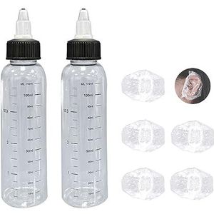 2 x haarolie flessen met 5 dubbele oorbeschermers, 120 ml haarolie applicatorfles, puntige fles, schaalfles, transparante zachte fles met deksel, herbruikbaar