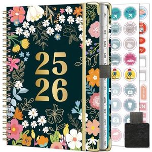 NEYSA Agenda 2025 2026 Spiraal Weekplanner van juli 2025 - juni 2026 (12 maanden) A5 Schoolagenda met Planningsstickers, Pennenlus, Etui (N72-Rosa)