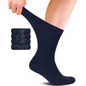 Fiera Besa Diabetici uniseks katoenen sokken met comfortabele band: naadloos voor dagelijks en zakelijk gebruik; ideaal voor heren en dames; 4 paar, Donkerblauw, 43-46 EU