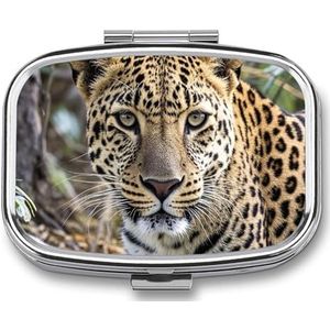 African Animal Leopard Travel Pill Organizer Een Dagelijkse Pillendoos voor Supplementen 2 Compartimenten Pillenetui Handig voor het dragen en bewaren van medicijnen Doos