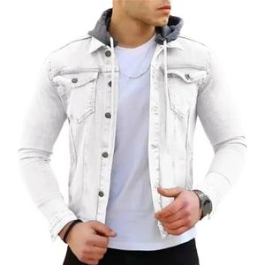 Dvbfufv Herenmode Casual Hooded Single Breasted Jacket Heren Effen Kleur Jas Heren Casual Jas, Wit, S