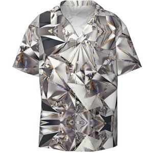 Glitter Abstract Diamant Kristal Patroon Print Heren Jurk Shirts Atletische Slim Fit Korte Mouw Casual Business Button Down Shirt, Zwart, XXL