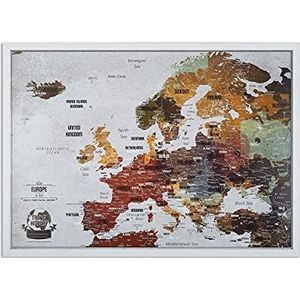 Europa kaart prikbord met spelden + bonus 100 pins, avontuurlijke kaart met frame, gepersonaliseerde kaarten met originele kleuren, gemaakt in de EU, 43x3x53 cm, natuurlijk houten frame