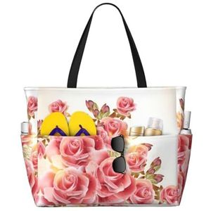 JEJEA Roze Rose Bloesem Print Tote Tas Grote Schouder Hobo Tassen Vrouwen Casual Handtassen Grote Capaciteit Winkelen Werk Tas, Zwart, Eén maat