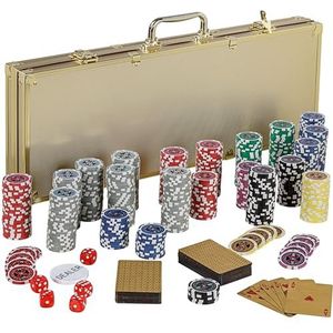 GAMES PLANET Pokerkoffer met 500 Laserfiches, Zilver/Goud/Zwarte Editie - Keuze: Goud