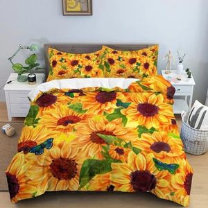 Rptidmv Beddengoed 160x200 Zonnebloem Omkeerbaar Beddengoed Set met Ritssluiting (Volwassenen Kinderen), Comfortabel Zacht en Dekbedovertrek 2 Kussenslopen 65x65 cm